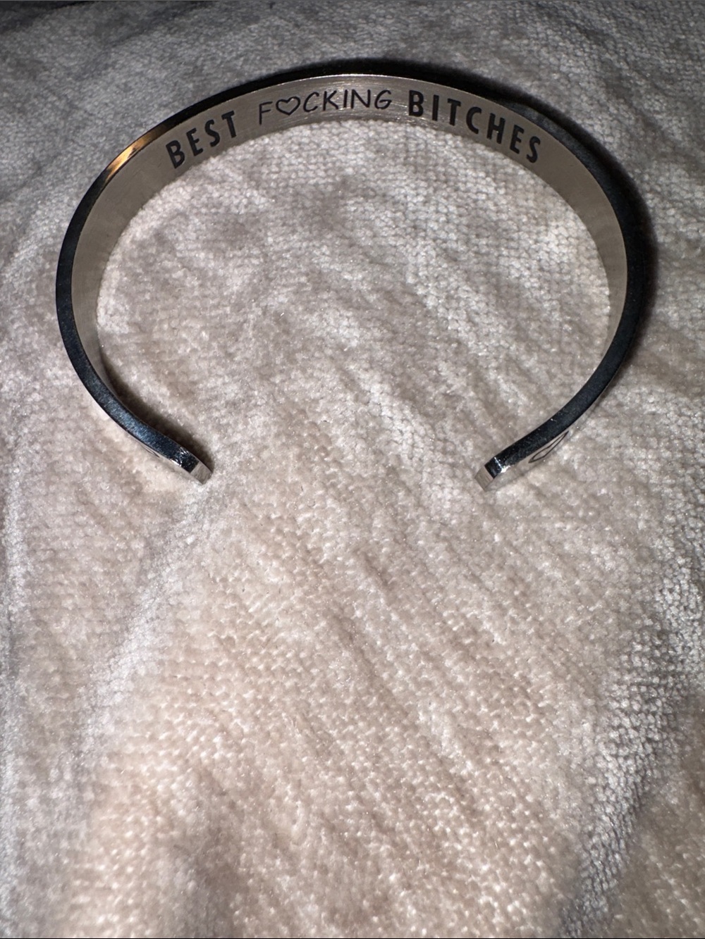 Silver 'Best F*cking Bitches' Engraved Metal Cuff Bracelet